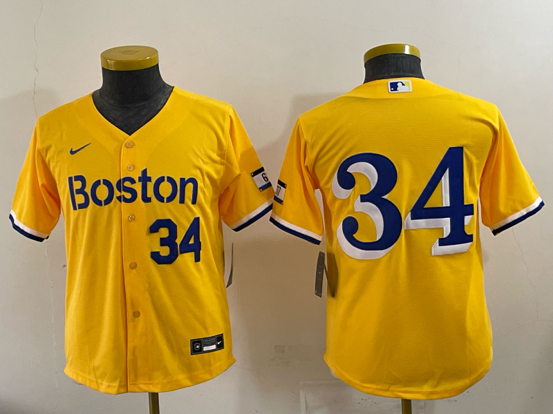 Youth 2025 Boston Red Sox #34 Ortiz yellow Game Nike MLB Jersey 0065